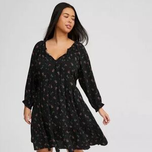 Torrid Black Floral Long Sleeve Dress
